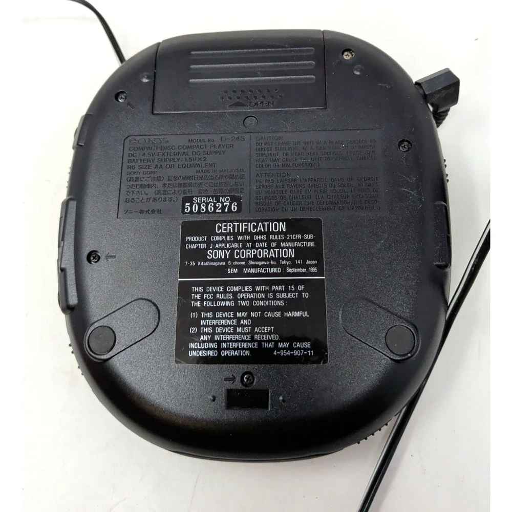 Vintage Sony Discman ESP CD Player D-245 Mega Bass Shock Protection Portable